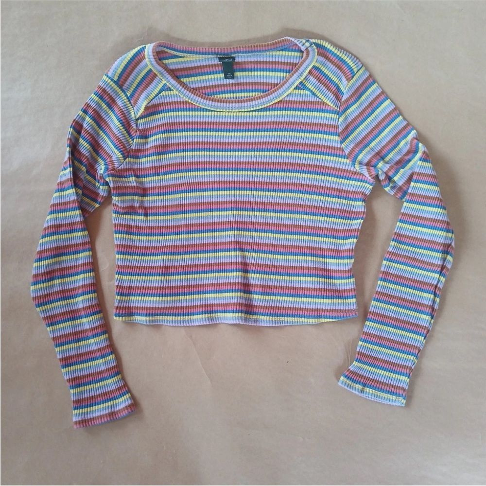 wild fable Rainbow Striped Ribbed Long Sleeve Tee
